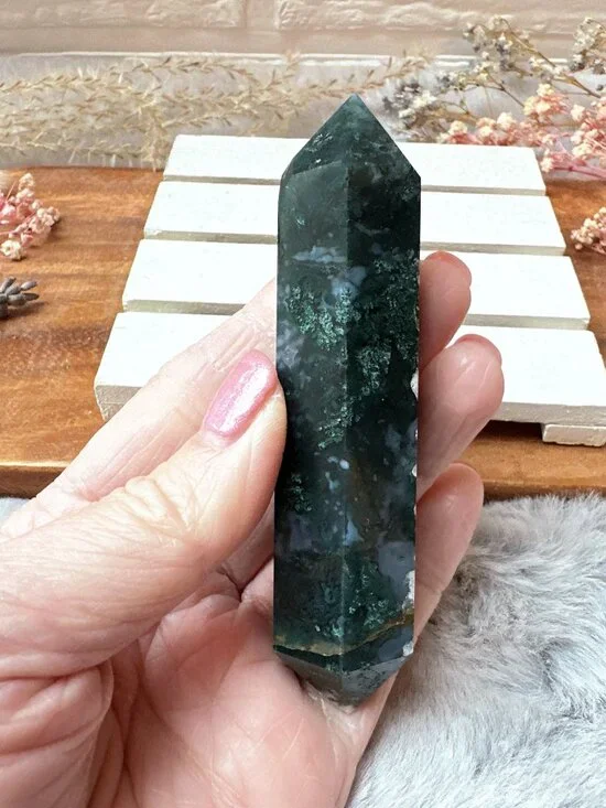 Beautiful Moss Agate Double Terminated Point - Picture 6 of 6